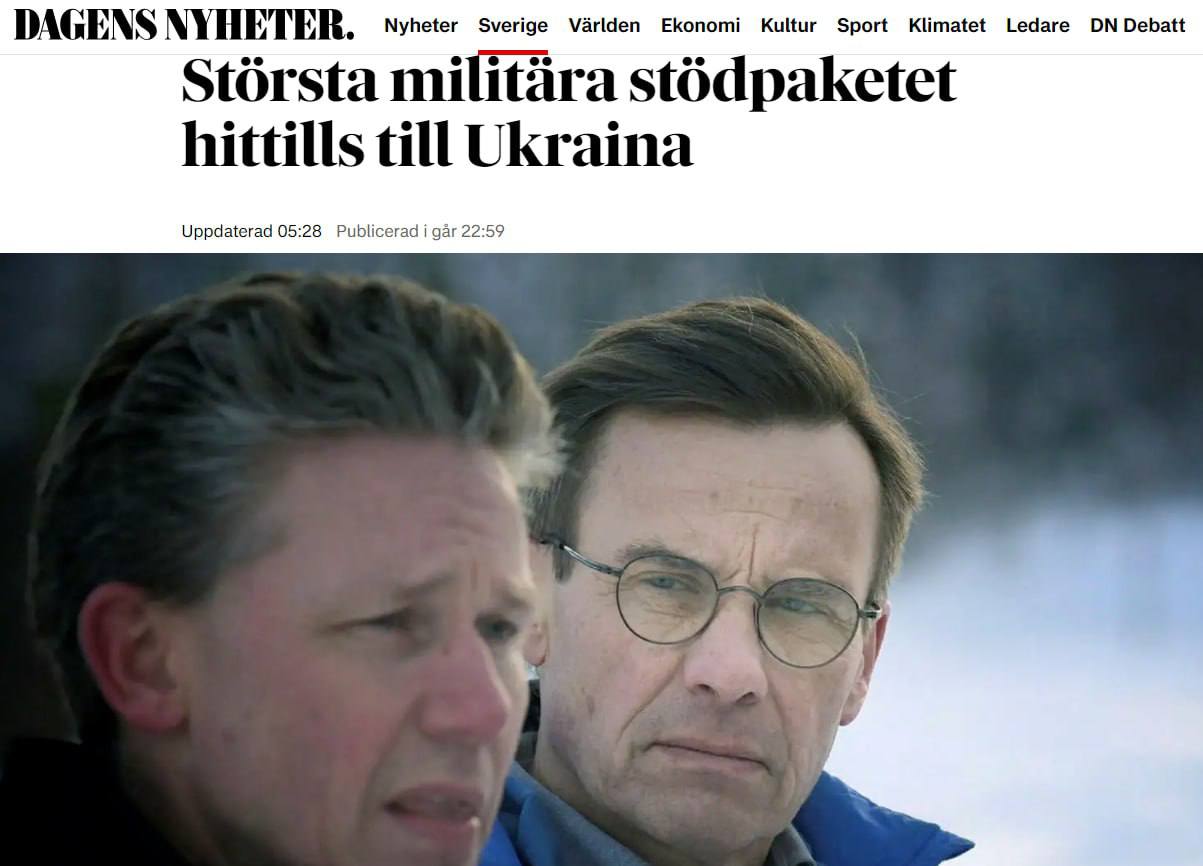 Швеція надасть великий пакет військової допомоги Україні